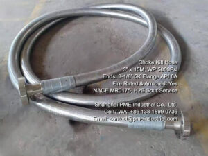 3 inch 15 meter API 16C Choke and Kill Hose with SS interlock armoured protection for 5000 PSI service in UAE oilfields.