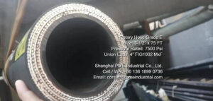 API 7K Grade E rotary drilling hose 3-1/2 inch by 75 feet with 7500 PSI working pressure for mud manifolds.