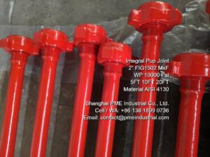 Precision CNC machined FIG 1502 male and female hammer union connection ends with smooth sealing surfaces on a 10000 PSI pup joint.