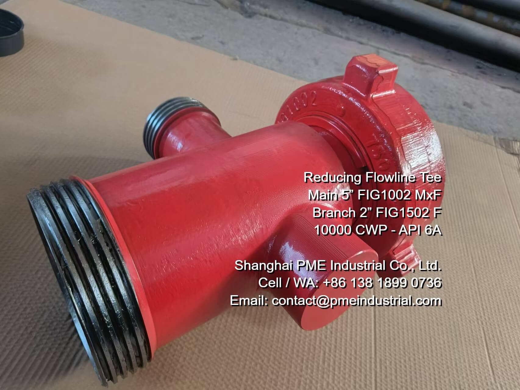 High pressure flowline T-pipe featuring 5 inch Fig 1002 to 2 inch Fig 1502 connection
