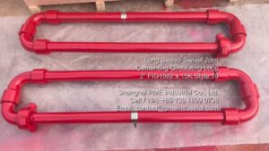 PME 2-inch 15000 psi FIG 1502 cementing loop assemblies with Style 10 swivel joints, high-pressure temporary circulating hoses designed for oilfield service.