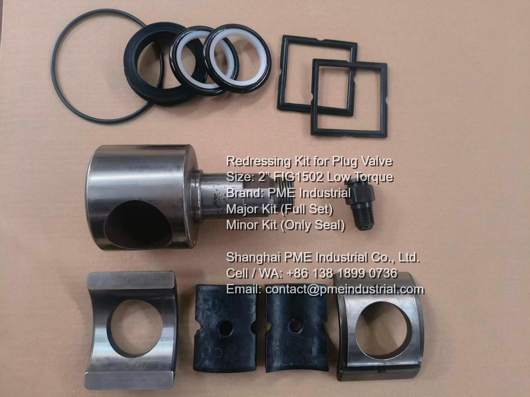 Major full set redressing kit for 2 inch Fig 1502 low torque plug valve including plug, inserts, and seals.