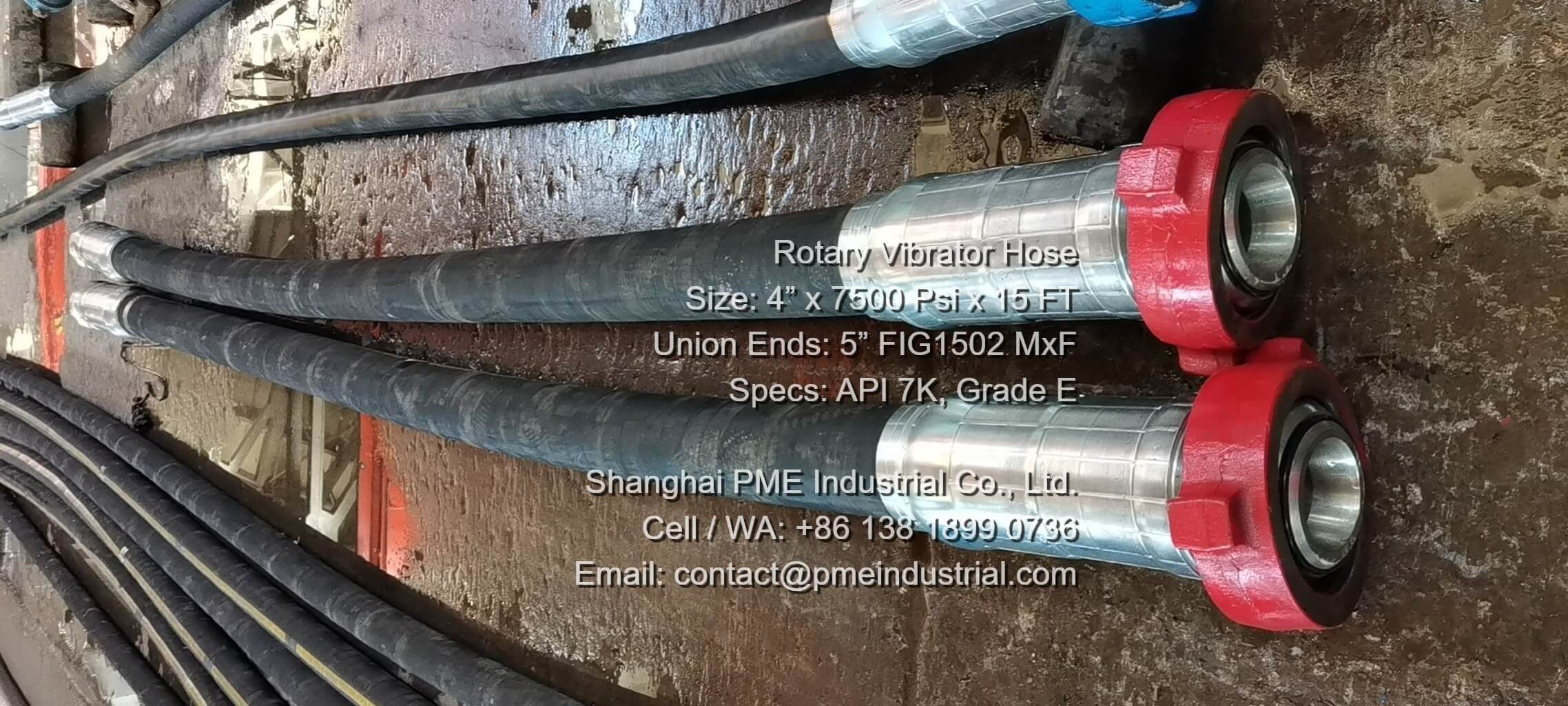 Hydrostatic pressure testing chamber validating high pressure rotary drilling hose at 11250 PSI test rating.