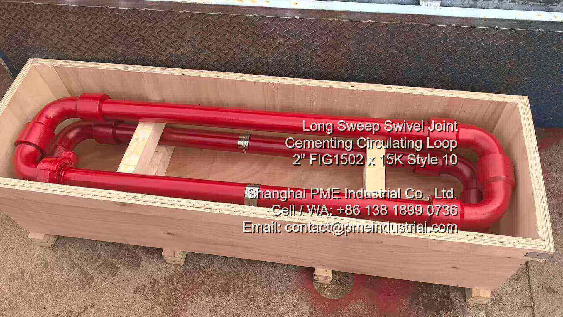 Chiksan interchangeable cementing loop assembly 10 ft length packed in export wooden cases, 15K high-pressure fluid flowline equipment shipping to Southeast Asian drilling rigs.