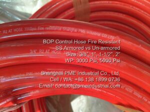 PME branded 3/4 inch R2 AT un-armored fire resistant BOP hose with premium red cover and 3000 PSI working pressure