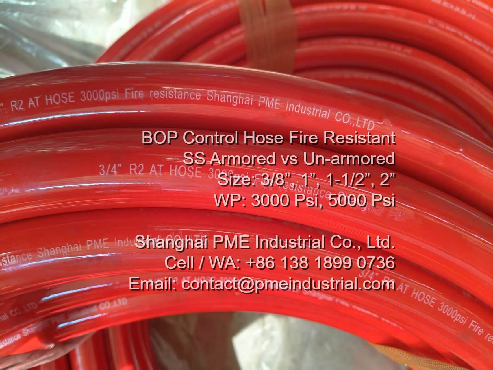 PME 3/4 inch R2 AT un-armored fire resistant BOP hose with red cover and 3000 PSI working pressure