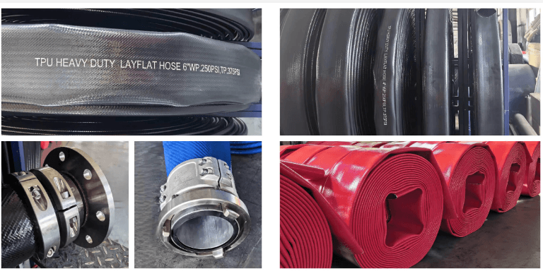 Heavy duty end couplings and Victaulic Storz Camlock fittings for TPU layflat hose