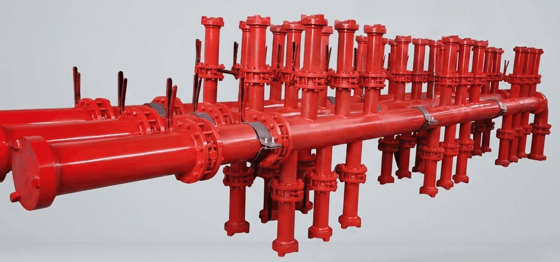 Well Diverter Manifold system designed for low-pressure drilling operations. Features integrated high-strength piping, flange connections, and control valves for efficient fluid diversion in well control and drilling rig safety systems.