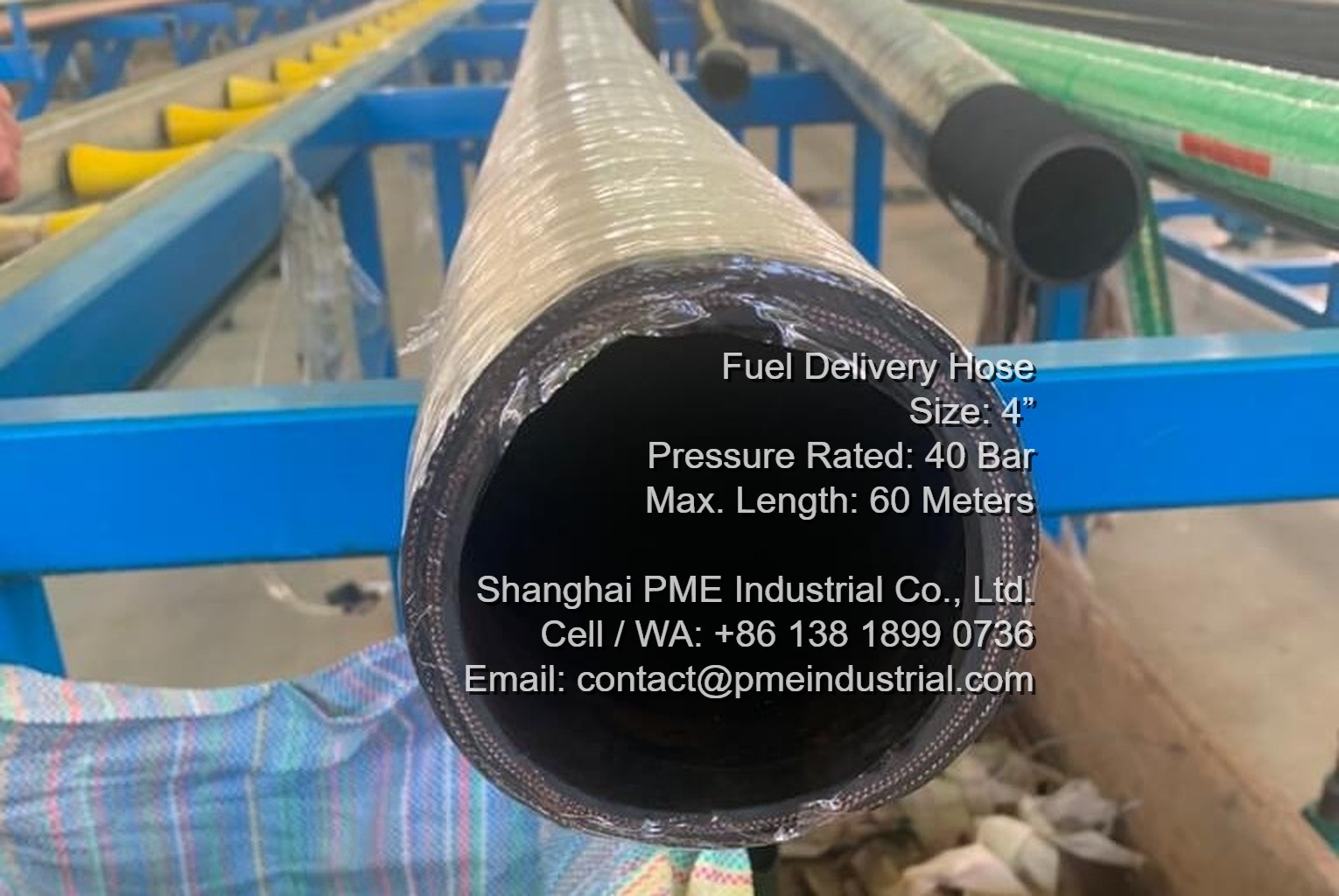 PME 4 inch 40 bar fuel suction and delivery hose cross-section showing NBR core and steel helix reinforcement