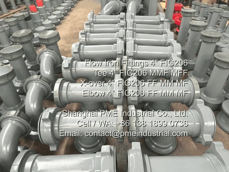 4 inch FIG 206 Flow Iron Tee with MxMxF and MxFxF union connections