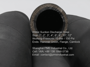 Cross section view of heavy duty EPDM water suction and discharge hose showing internal helix wire and multi ply reinforcement