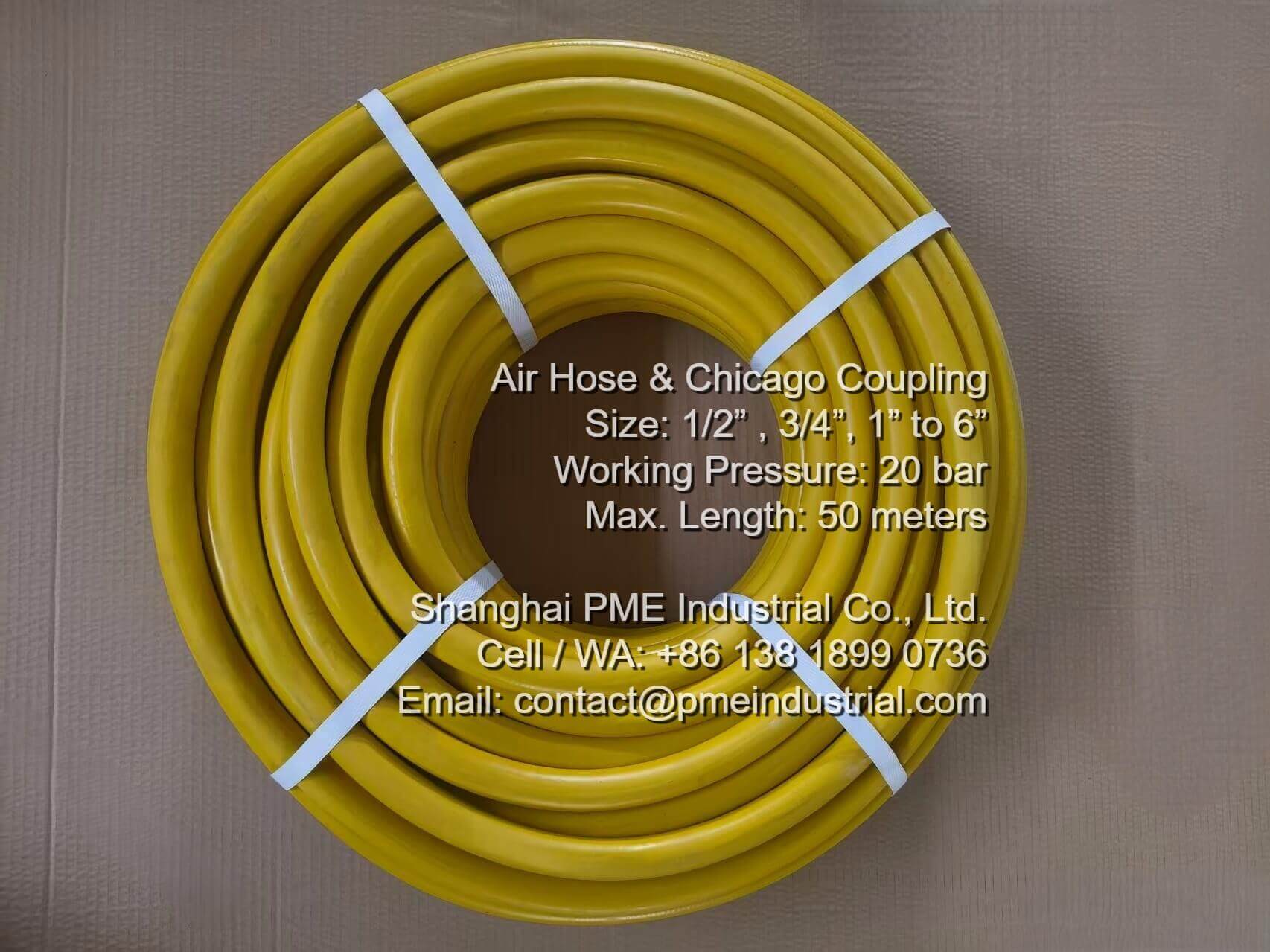 50m Heavy Duty 1/2 Air Hose Coil 20 Bar 300 PSI Yellow Rubber