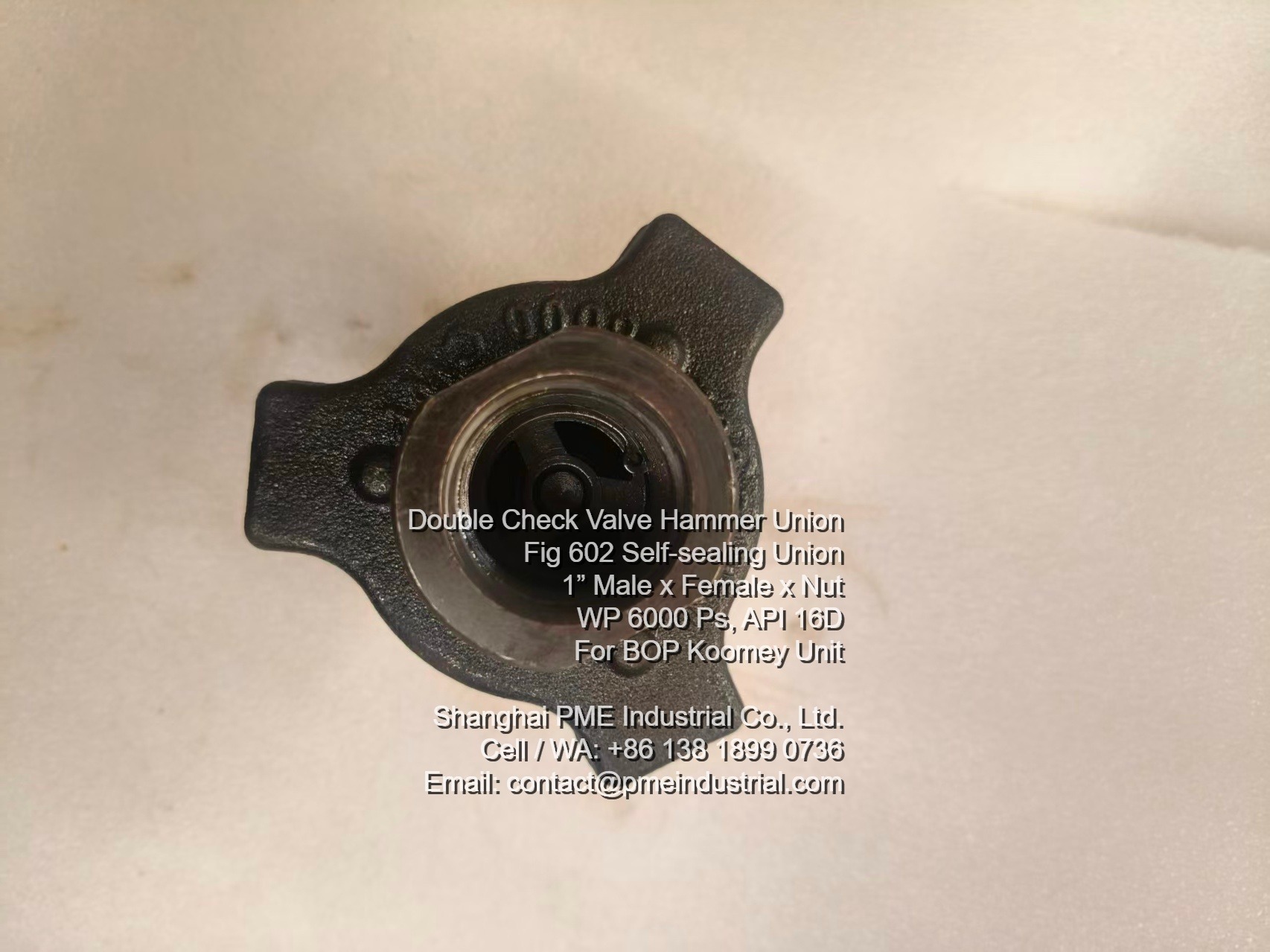 Fig 602 self sealing union top view showing internal check valve structure