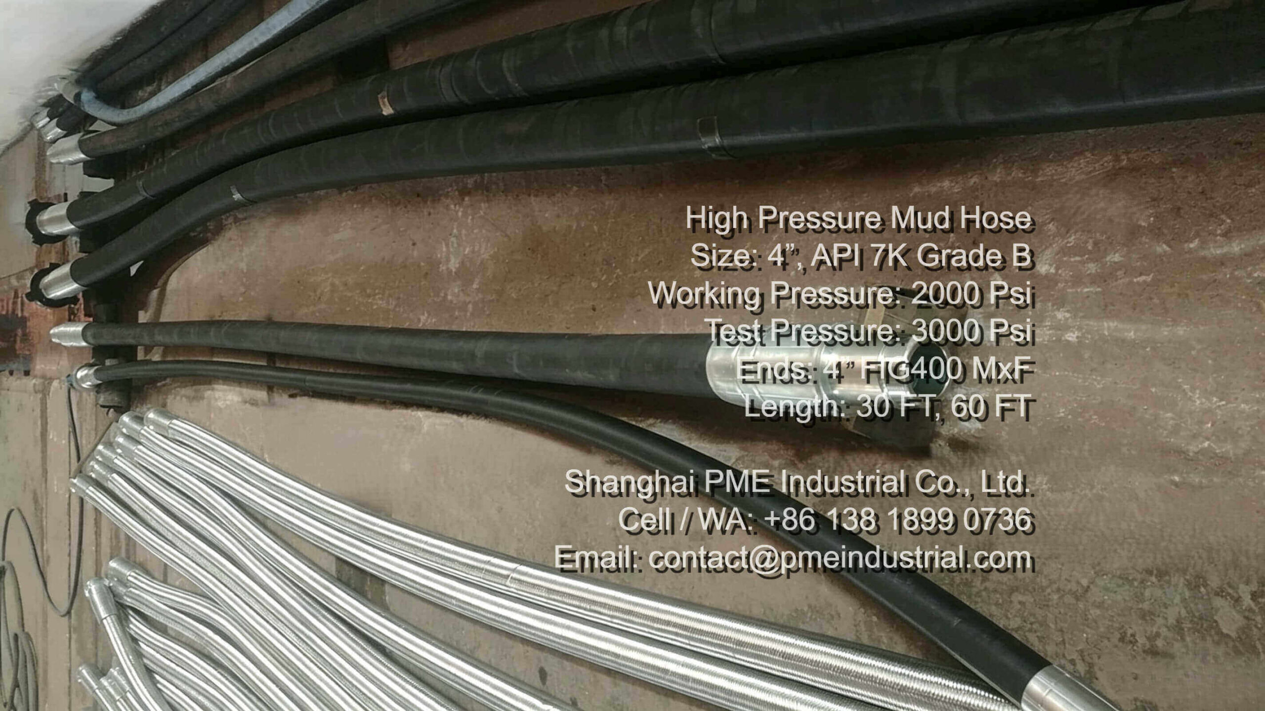API 7K mud hose 4 inch 2000 psi hydrostatic testing site