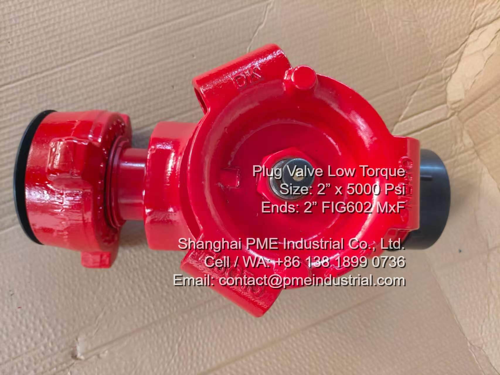 Top view of low torque plug valve 2 inch WP 5000 psi highlighting operating handle and body design