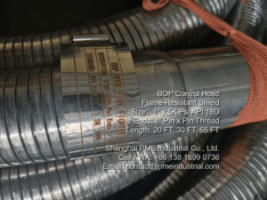 BOP Control Hose Nameplate showing API 16D 5000psi certification and serial details