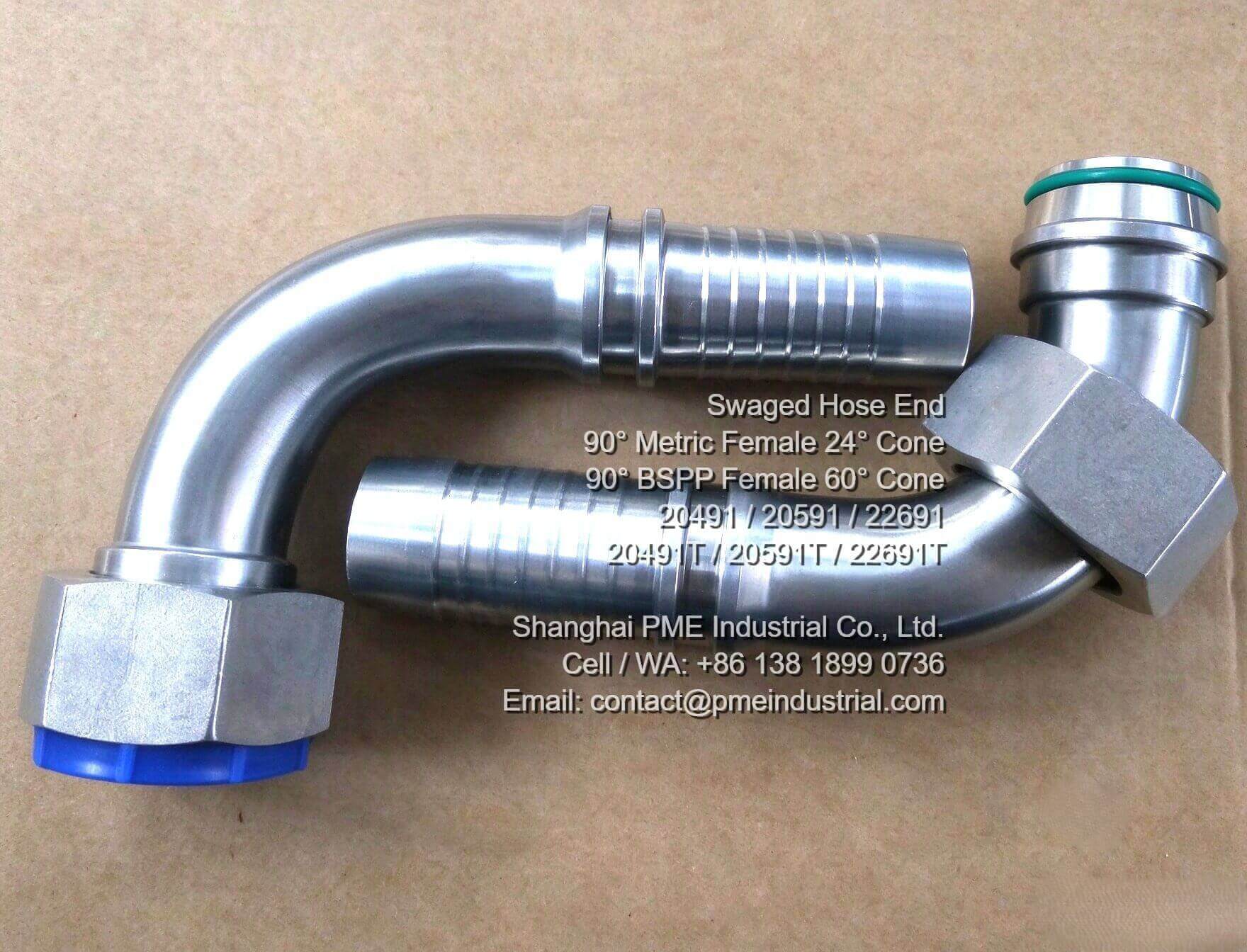 metric 90 degree female swivel hose fitting 20491 light series