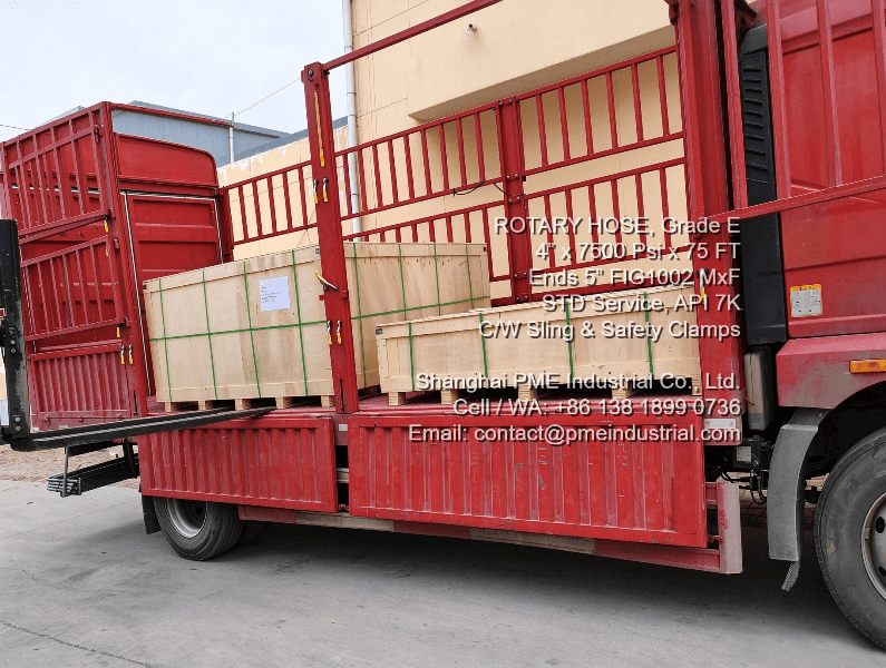 Rotary Hose 4 Grade E 7500 PSI packed on heavy duty steel spools for export shipment
